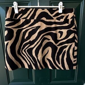 LOFT Zebra Print Mini Skirt Size 12 Animal Pattern Neutral Cotton Blend Pockets
